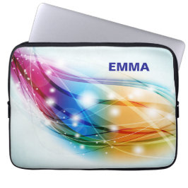 Colorful Waves Blue Background Monogram Laptop Sleeve