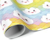 Colorful Waves Emoji Kawaii Clouds Patroon Cadeaupapier (Rol Hoek)