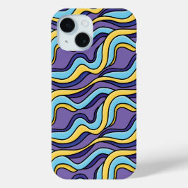 Colorful Waves Funky Retro Modern Patroon iPhone 15 Case