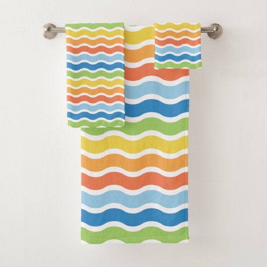 Colorful Waves Pattern Bath Towel Set Bad Handdoek (Insitu)