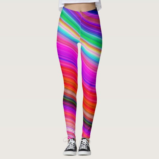 Colorful Waves Rainbow Colors Patroon Leggings (Voorkant)