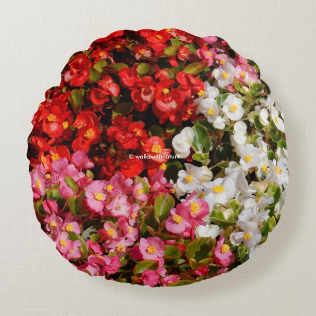 Colorful Wax Begonias Rond Kussen (Voorkant)