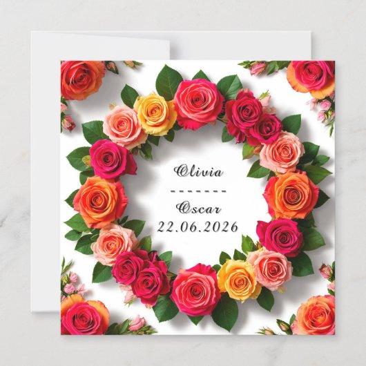 Colorful Wedding Floral Wreath Magnetische Uitnodiging (Voorkant)