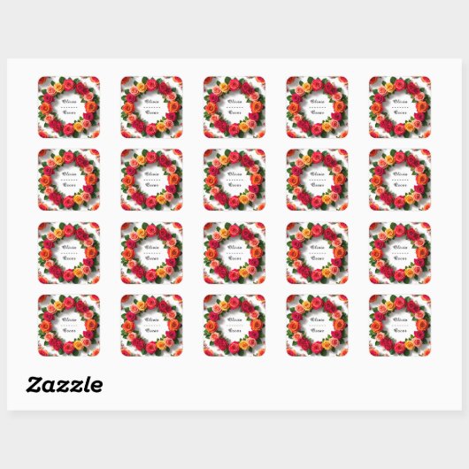Colorful Wedding Floral Wreath Vierkante Sticker (Vel)