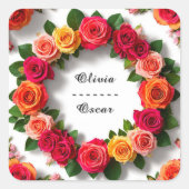 Colorful Wedding Floral Wreath Vierkante Sticker (Voorkant)