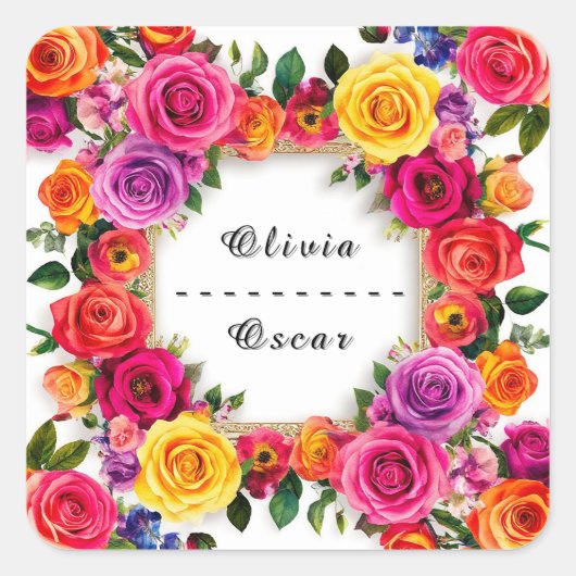 Colorful Wedding Floral Wreath Vierkante Sticker (Voorkant)