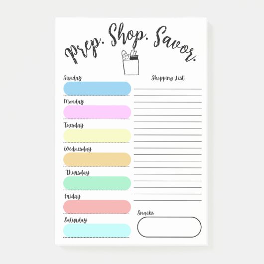 Colorful Weekly Meal Plan Note 4"x6" (Voorkant)