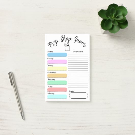 Colorful Weekly Meal Plan Post-It Note 4"x6" (Kantoor)