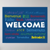 Colorful Welcome Veel talen Blauw Poster (Voorkant)