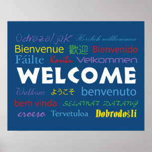 Colorful Welcome Veel talen Blauw Poster