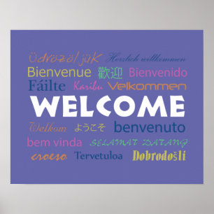 Colorful Welcome Veel talen Modern Perwinkle Poster