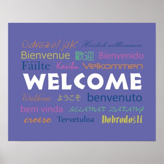 Colorful Welcome Veel talen Modern Perwinkle Poster (Voorkant)