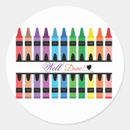 Colorful Well done Teacher Pencils Crayon Ronde Sticker