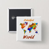 Colorful Wereldkaart Design 33 Vierkante Button 5,1 Cm (Voorkant /achterkant)