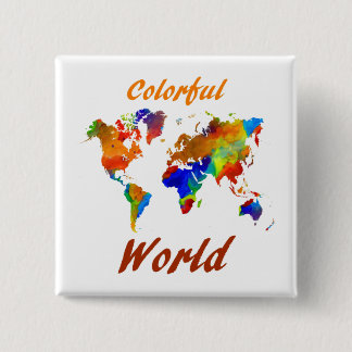 Colorful Wereldkaart Design 33 Vierkante Button 5,1 Cm