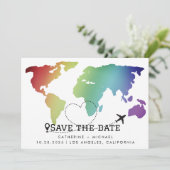 Colorful Wereldkaart Destination Wedding Save The Date (Staand voorkant)