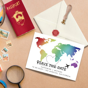 Colorful Wereldkaart Destination Wedding Save The Date