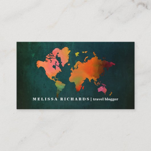 Colorful Wereldkaart Travel Blog Visitekaartje (Voorkant)