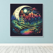 Colorful Whimsical Boho Stargazer Rainbow Valley Canvas Afdruk (Insitu (Houten vloer))