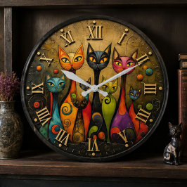 Colorful Whimsical Cats Grote Klok