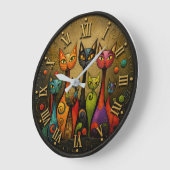 Colorful Whimsical Cats Grote Klok (Hoek)