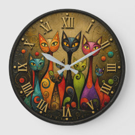 Colorful Whimsical Cats Grote Klok