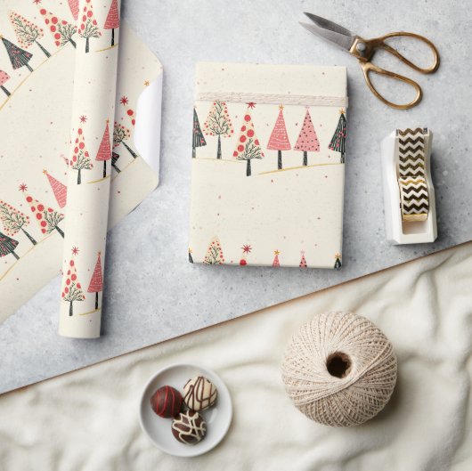 Colorful Whimsical Christmas Tree Pattern Cadeaupapier (Crafts)