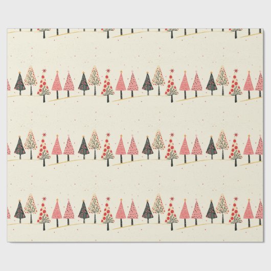 Colorful Whimsical Christmas Tree Pattern Cadeaupapier (Vlak)