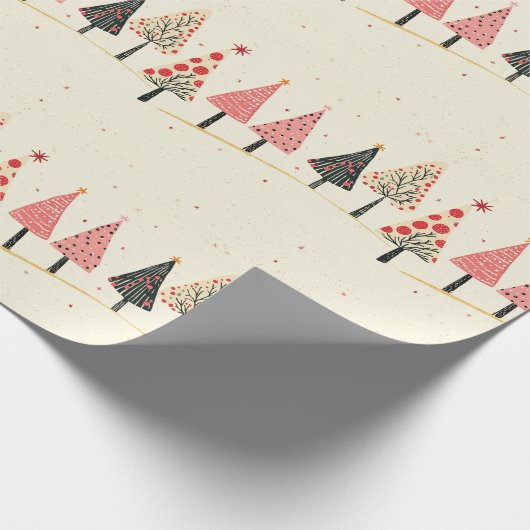 Colorful Whimsical Christmas Tree Pattern Cadeaupapier (Hoek)