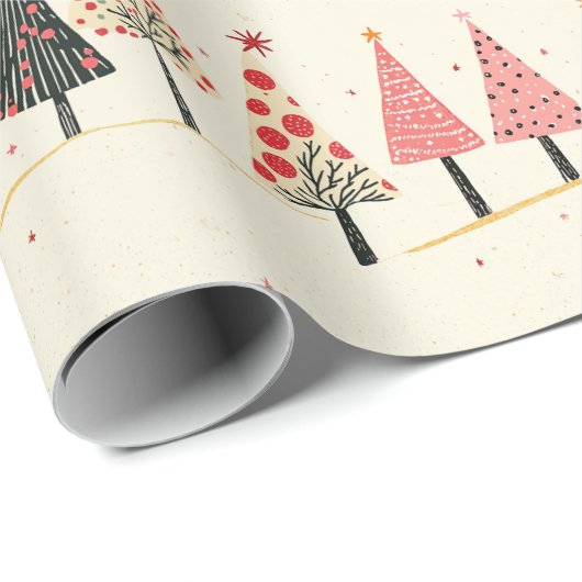 Colorful Whimsical Christmas Tree Pattern Cadeaupapier (Rol Hoek)