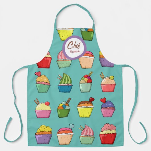 Colorful Whimsical Desserts Editable Schort (Voorkant)