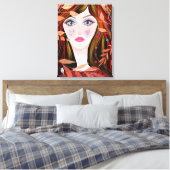 Colorful Whimsical Face Painting Lady Leaves Canvas Afdruk (Insitu (Slaapkamer))