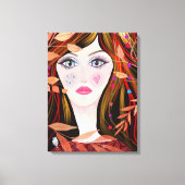 Colorful Whimsical Face Painting Lady Leaves Canvas Afdruk (Voorkant)