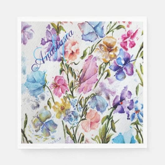 COLORFUL WHIMSICAL FLOWER GARDEN MONOGRAM PARTIJ SERVET (Voorkant)