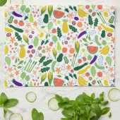 Colorful Whimsical Fruits Veggies Pattern Theedoek (Gevouwen)