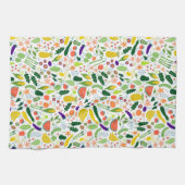 Colorful Whimsical Fruits Veggies Pattern Theedoek (Horizontaal)