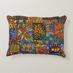 Colorful Whimsical Funky Flowers Patchwork Patroon Decoratief Kussen