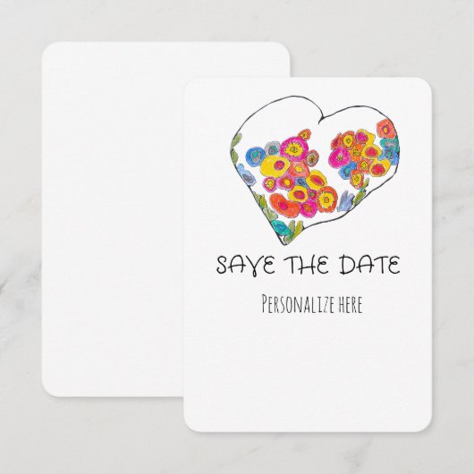 Colorful Whimsical Heart Save the Date (Voorkant / Achterkant)