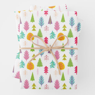 Colorful Whimsical-kerstbomen Inpakpapier Vel