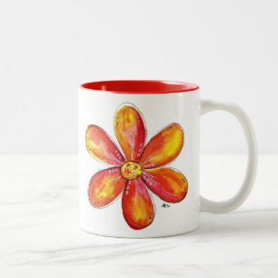 Colorful Whimsical Oranje en Geel Tweekleurige Koffiemok
