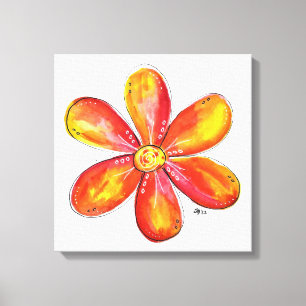 Colorful Whimsical Oranje en Yellow Flower Canvas Afdruk
