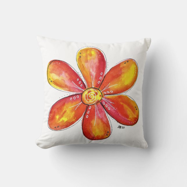 Colorful Whimsical Oranje en Yellow Flower Kussen (Voorkant)