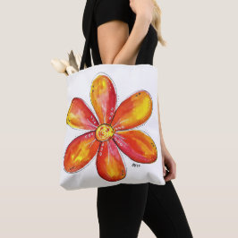 Colorful Whimsical Oranje en Yellow Flower Tote Bag