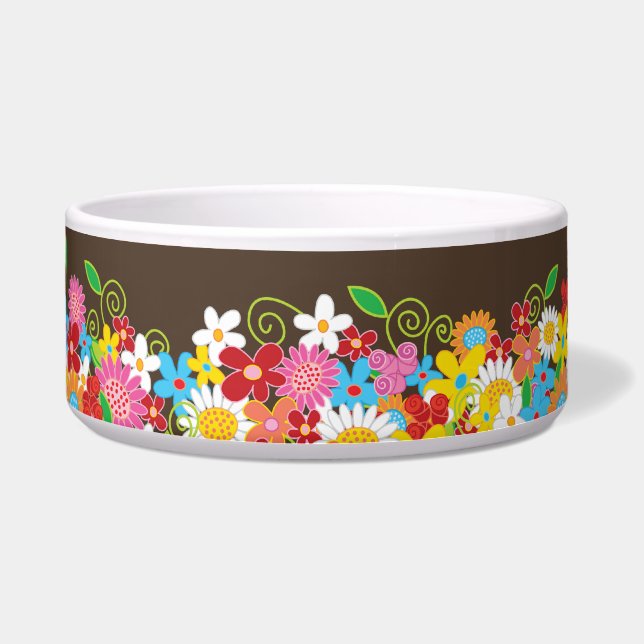 Colorful Whimsical Spring Flowers Garden Pet Bowl Voerbakje (Voorkant)