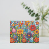 Colorful Whimsical Summer Flowers  Briefkaart (Staand voorkant)