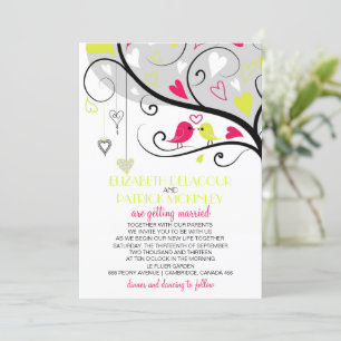 Colorful Whimsical Tortelduifjes Wedding Invitatio Kaart