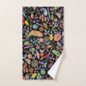 Colorful Whimsical Waterverf Fruits Veggies Black Bad Handdoek (Handdoek)