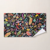 Colorful Whimsical Waterverf Fruits Veggies Black Bad Handdoek (Handdoek)