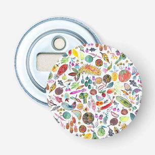 Colorful Whimsical Waterverf Fruits Veggies Button Flesopener