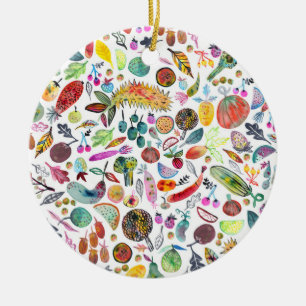 Colorful Whimsical Waterverf Fruits Veggies Keramisch Ornament
